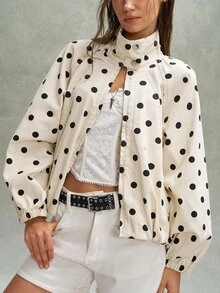 Bohemela Casual Woven Polka Dot Pattern Loose Fit Women's Jacket - Brown - View 8