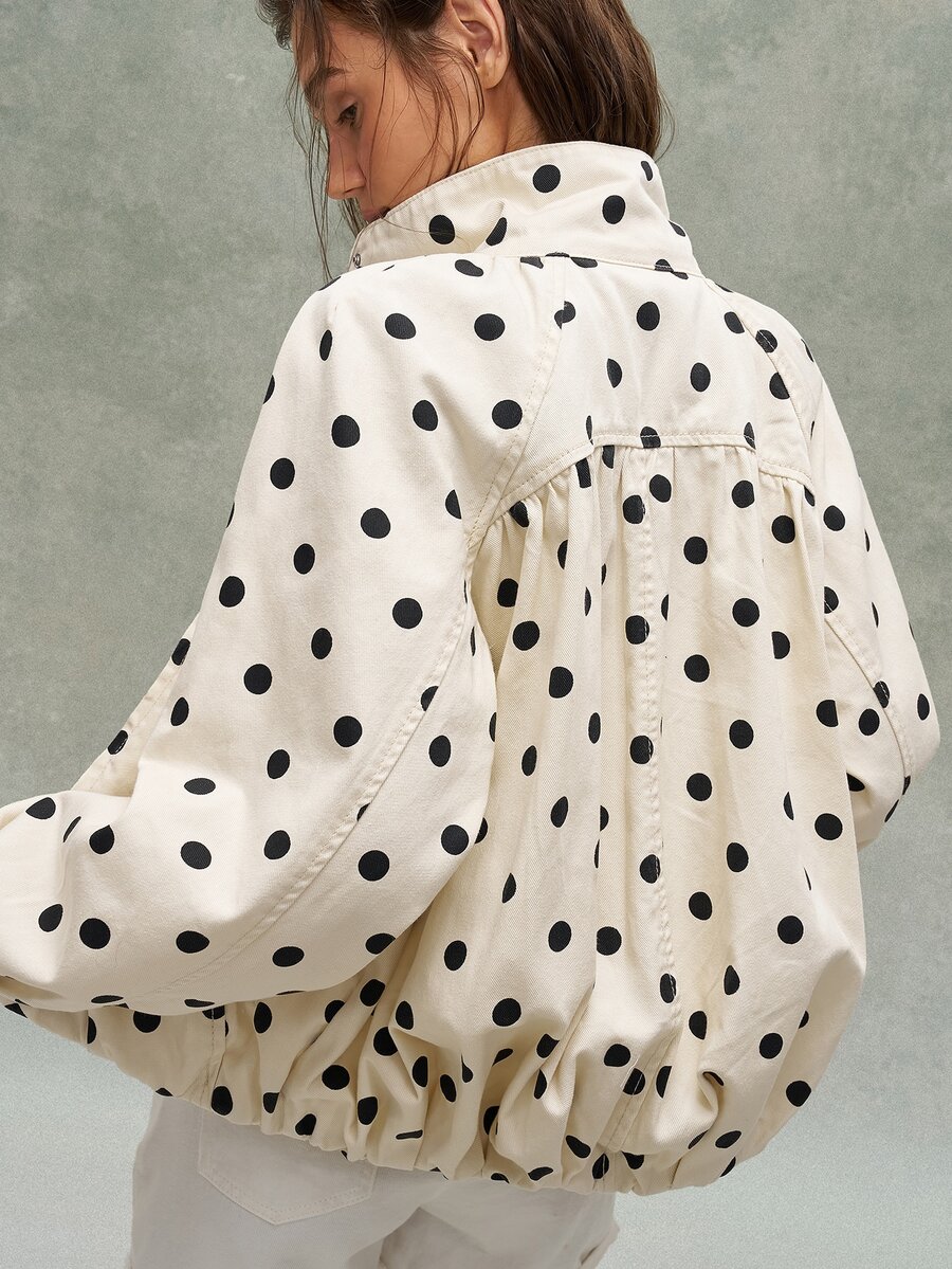 Bohemela Casual Woven Polka Dot Pattern Loose Fit Women's Jacket - Brown - View 1