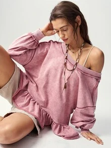 Bohemela Casual Solid Color Knit Women's Sweatshirt - Dusty Pink - View 2