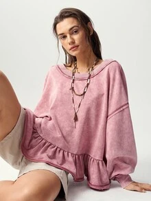Bohemela Casual Solid Color Knit Women's Sweatshirt - Dusty Pink - View 7