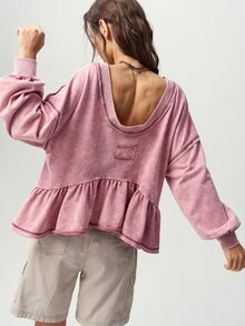 Bohemela Casual Solid Color Knit Women's Sweatshirt - Dusty Pink - View 8