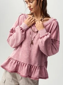 Bohemela Casual Solid Color Knit Women's Sweatshirt - Dusty Pink - View 6