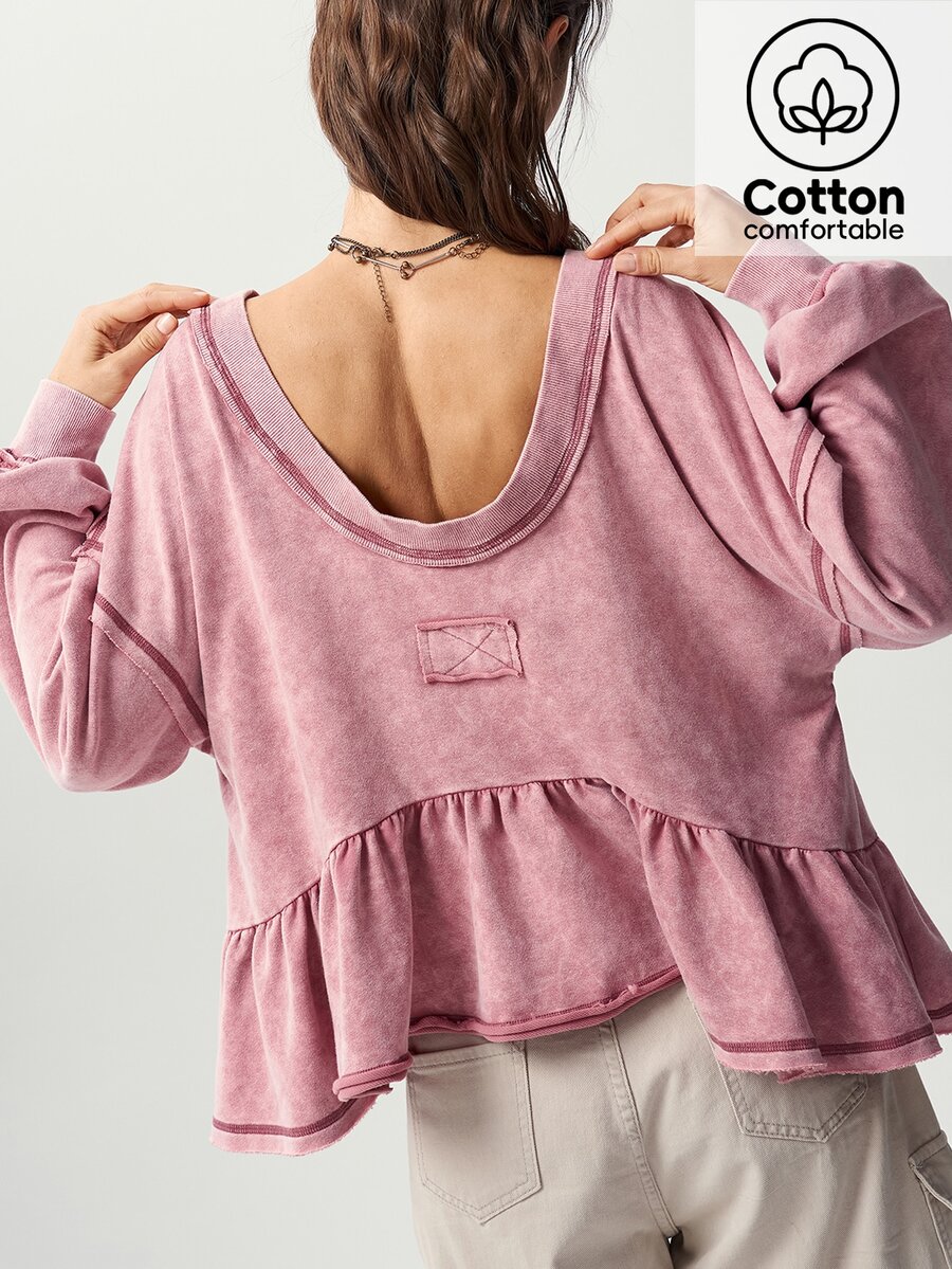 Bohemela Casual Solid Color Knit Women's Sweatshirt - Dusty Pink - View 1