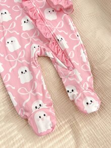 SHEIN Newborn Baby Boy Cute Knitted Casual Cartoon Bear Pattern Romper & Headband Set - Baby Pink - View 5