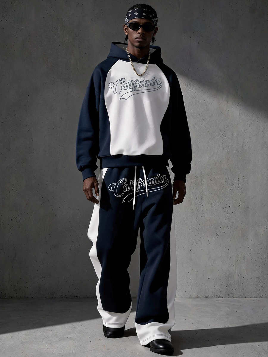 Manfinity EMRG Set Kasual Pria: Hoodie Lengan Panjang dan Celana Jogging dengan Motif Huruf - MultiWarna - View 1