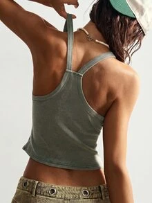 Bohemela Autumn/Winter BOHO Casual Solid Color Knit Fitted Camisole For Women - Army Green - View 3