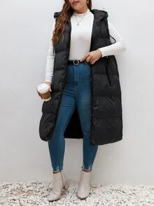SHEIN Frenchy 秋冬季拉链连帽背心外套 - 黑色 - 查看 6