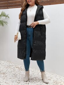SHEIN Frenchy 秋冬季拉链连帽背心外套 - 黑色 - 查看 9