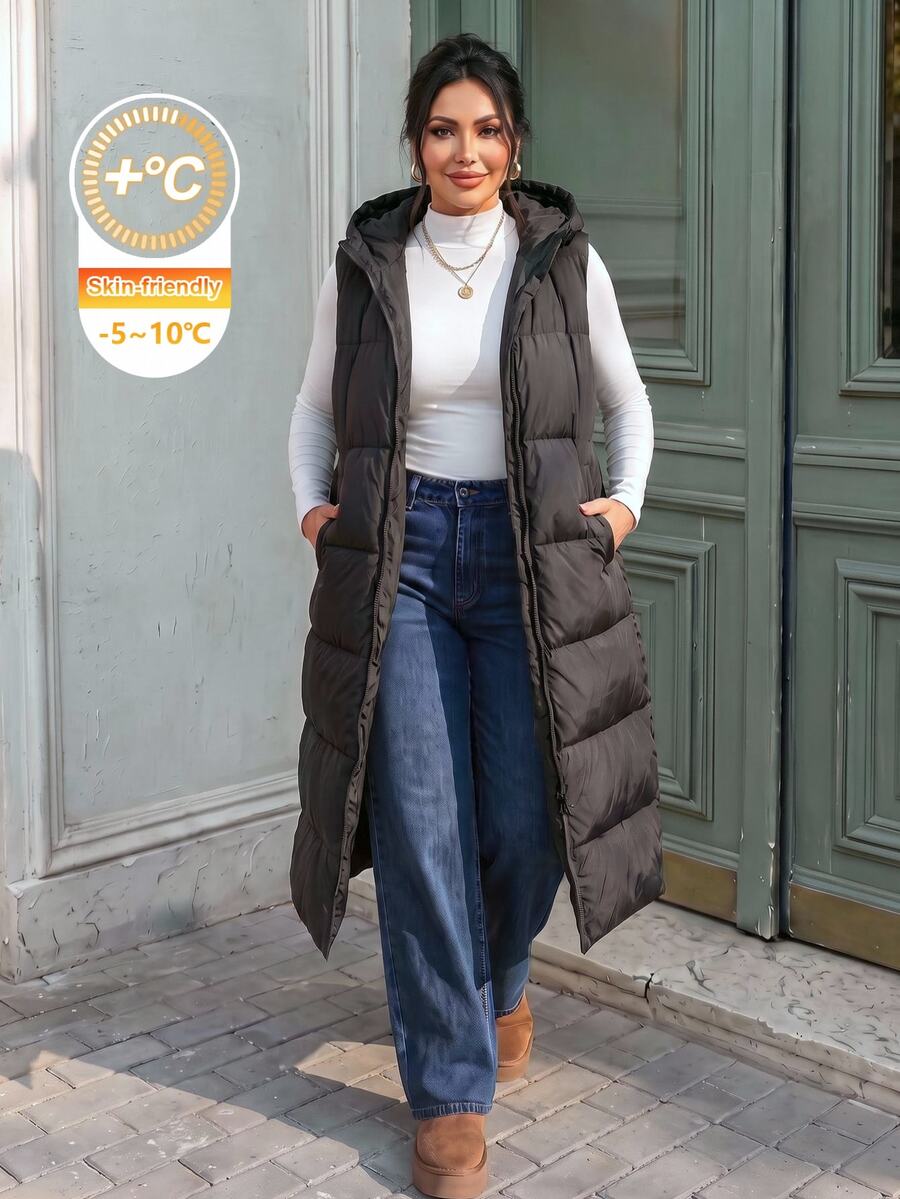 SHEIN Frenchy 秋冬季拉链连帽背心外套