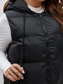 SHEIN Frenchy 秋冬季拉链连帽背心外套 - 黑色 - 查看 5
