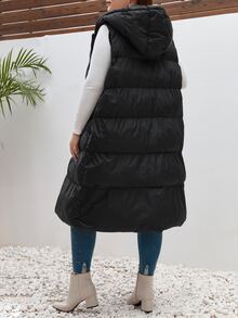 SHEIN Frenchy 秋冬季拉链连帽背心外套 - 黑色 - 查看 3