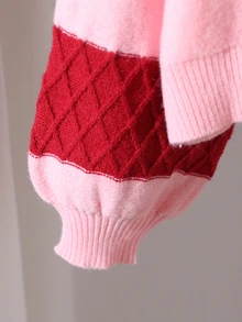 SHEIN Tween Girl Autumn/Winter Casual Colorblock Patchwork Sweater - Pink - View 5