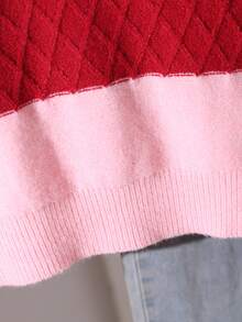 SHEIN Tween Girl Autumn/Winter Casual Colorblock Patchwork Sweater - Pink - View 6