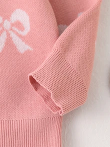 SHEIN 時尚甜美蝴蝶結針織上衣 單件 嬰兒女童長袖套頭衫 適合秋冬 - 粉色 - 查看 5