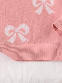 SHEIN 時尚甜美蝴蝶結針織上衣 單件 嬰兒女童長袖套頭衫 適合秋冬 - 粉色 - 查看 4