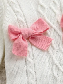 SHEIN 新生女嬰針織長袖連身衣連腳連身褲，秋冬款 - 綠色 - 查看 6