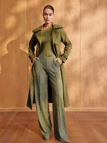 MOTF PREMIUM WOMEN'S OLIVE GREEN ASYMMETRIC SHOULDER T-SHIRT TOP, ELEGANT COMMUTER STYLE, AUTUMN/WINTER - Olive Green - View 6