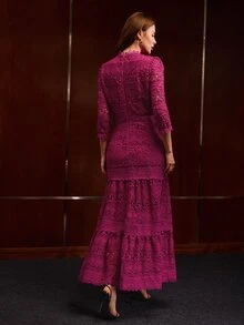 MOTF PREMIUM HOLLOW LACE DRESS SLIMMING ELEGANT ROMANTIC GRACEFUL CONTRAST LACE WOMEN'S DRESS - Purple - View 4