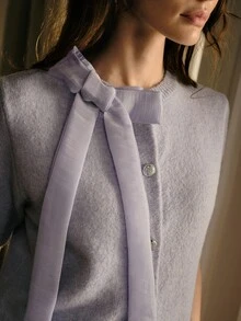 MOTF PREMIUM WOMEN TIE NECK SHORT SLEEVE BUTTON PLACKET CARDIGAN - Mauve Purple - View 3