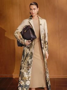 MOTF PREMIUM FLORAL PATTERN NOTCH LAPEL OVERCOAT WITHOUT BELT - Camel - View 5