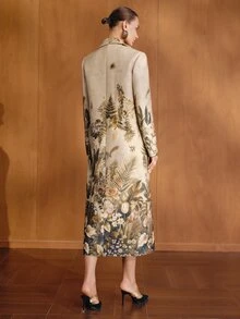 MOTF PREMIUM FLORAL PATTERN NOTCH LAPEL OVERCOAT WITHOUT BELT - Camel - View 7