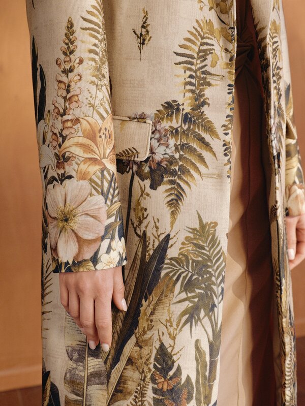 MOTF PREMIUM FLORAL PATTERN NOTCH LAPEL OVERCOAT WITHOUT BELT