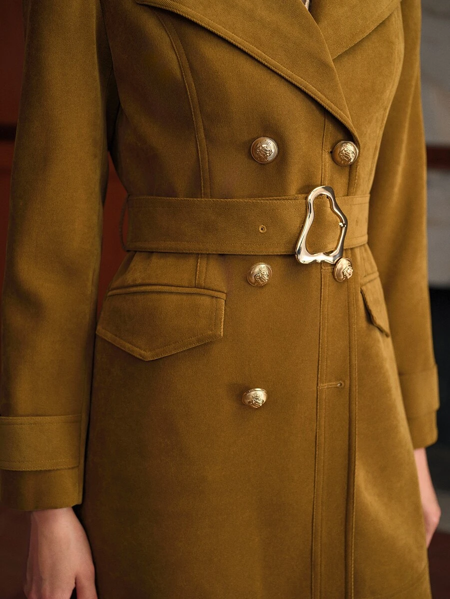MOTF PREMIUM WOMEN'S DOUBLE-BREASTED FITTED MID-LENGTH TRENCH COAT, AUTUMN/WINTER - Khaki - View 2