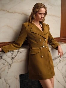 MOTF PREMIUM Mantel trench wanita model double-breasted, pas badan, panjang sedang, musim gugur/musim dingin. - Khaki - View 3