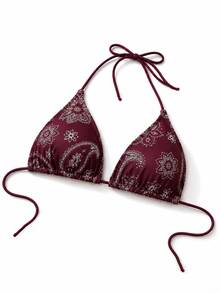 Women Paisley Beach Bikini Top Beach Vacation Summer - Burgundy - View 3