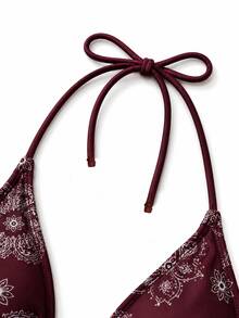 Women Paisley Beach Bikini Top Beach Vacation Summer - Burgundy - View 5