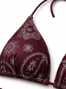 Women Paisley Beach Bikini Top Beach Vacation Summer - Burgundy - View 4