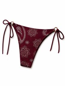 Women Paisley Beach Bikini Bottom Beach Vacation - Burgundy - View 2