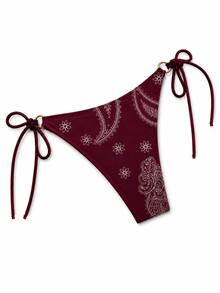 Women Paisley Beach Bikini Bottom Beach Vacation - Burgundy - View 4