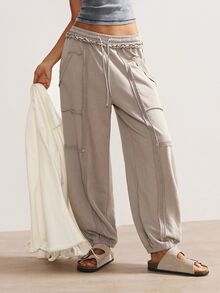 Bohemela Women's Casual Solid Color Knit Loose Drawstring Sweatpants Loose Pants Parachute Pants For Women - Grey - View 5
