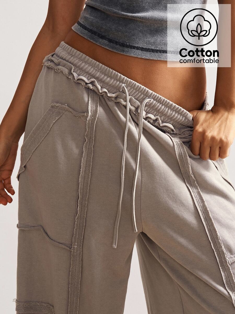 Bohemela Women's Casual Solid Color Knit Loose Drawstring Sweatpants Loose Pants Parachute Pants For Women - Grey - View 1