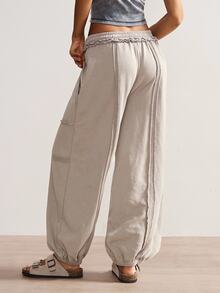 Bohemela Women's Casual Solid Color Knit Loose Drawstring Sweatpants Loose Pants Parachute Pants For Women - Grey - View 7