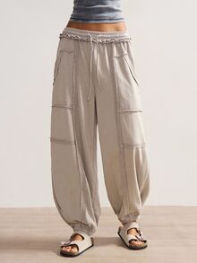 Bohemela Women's Casual Solid Color Knit Loose Drawstring Sweatpants Loose Pants Parachute Pants For Women - Grey - View 6