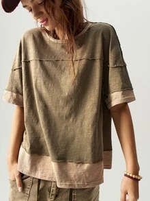 Bohemela Women's Casual Colorblock Round Neck Short Sleeve Oversized T-Shirt - Multicolor - View 7