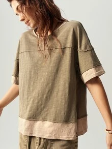 Bohemela Women's Casual Colorblock Round Neck Short Sleeve Oversized T-Shirt - Multicolor - View 3