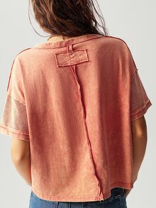 Bohemela 1 件女式休闲纯色针织圆领落肩长袖宽松上衣 - 橘色 - 查看 2