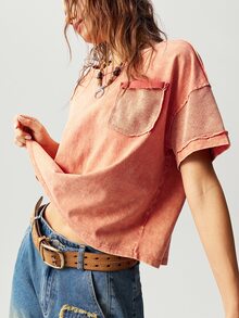 Bohemela 1 件女式休闲纯色针织圆领落肩长袖宽松上衣 - 橘色 - 查看 8