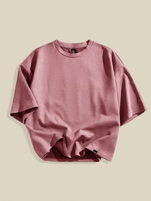 EASEVO Men's Plus Size Loose Fit Embroidered Crew Neck Short Sleeve T-Shirt, Suitable For Summer - Dusty Pink - View 5