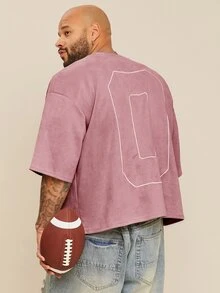 EASEVO Men's Plus Size Loose Fit Embroidered Crew Neck Short Sleeve T-Shirt, Suitable For Summer - Dusty Pink - View 3