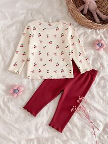 新生女嬰可愛卡通與花卉印花長袖居家服套裝 秋季 - 彩色 - 查看 2