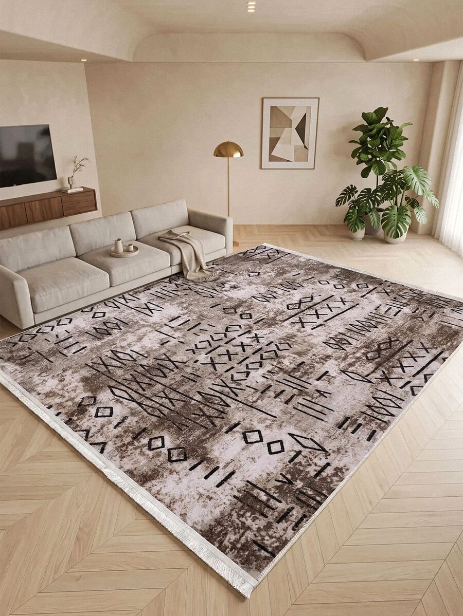 Modern Ivory Area Rug For Living Room | Soft Minimalist Contemporary Carpet Made In Turkey - Beige - View 1
