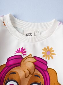 SHEIN | PAW Patrol 少女可爱小狗与花卉印花圆领长袖运动衫和喇叭针织休闲户外裤两件套 - 粉色 - 查看 3