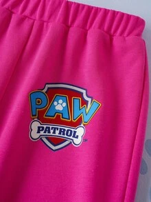 SHEIN | PAW Patrol 少女可爱小狗与花卉印花圆领长袖运动衫和喇叭针织休闲户外裤两件套 - 粉色 - 查看 6
