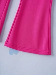 SHEIN | PAW Patrol 少女可爱小狗与花卉印花圆领长袖运动衫和喇叭针织休闲户外裤两件套 - 粉色 - 查看 7