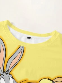 LOONEY TUNES X SHEIN Kaos Kasual Lengan Pendek Leher Bulat Motif Kartun Ukuran Besar untuk Wanita - Putih - View 3
