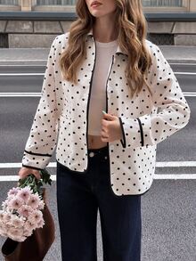 Serisse Damen-Jacke für kaltes Wetter, lässig, französisch elegant, schwarz-weißes Polka-Dot-Muster, für Nachtpartys - Weiss - Übersicht 7
